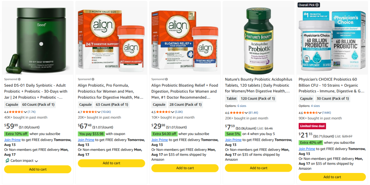 Probiotic product examples