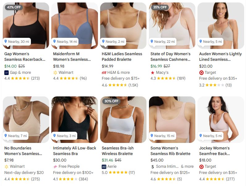 Seamless Bralettes product example
