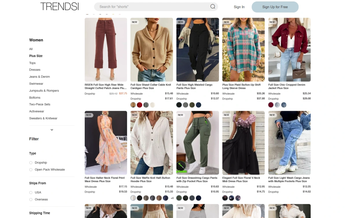 Trendsi product category page