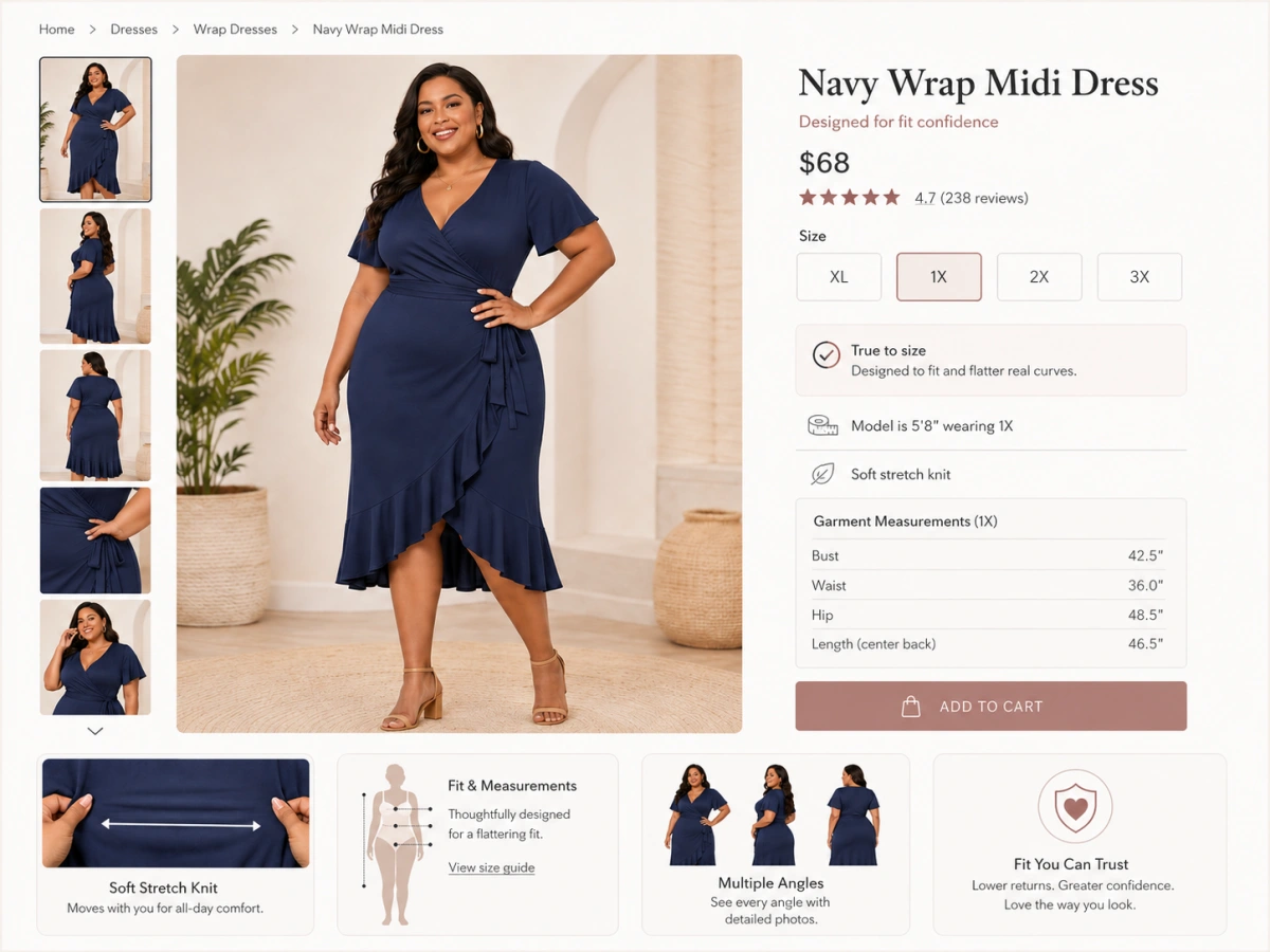 Plus size dress product page example