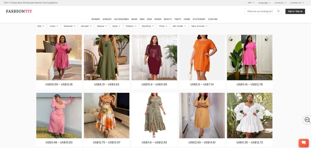 FashionTIY product category page