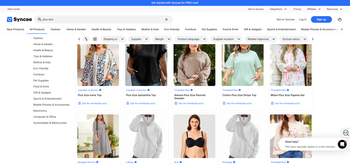Syncee product category page