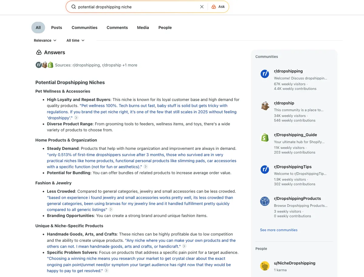 Research product on forums and communities.