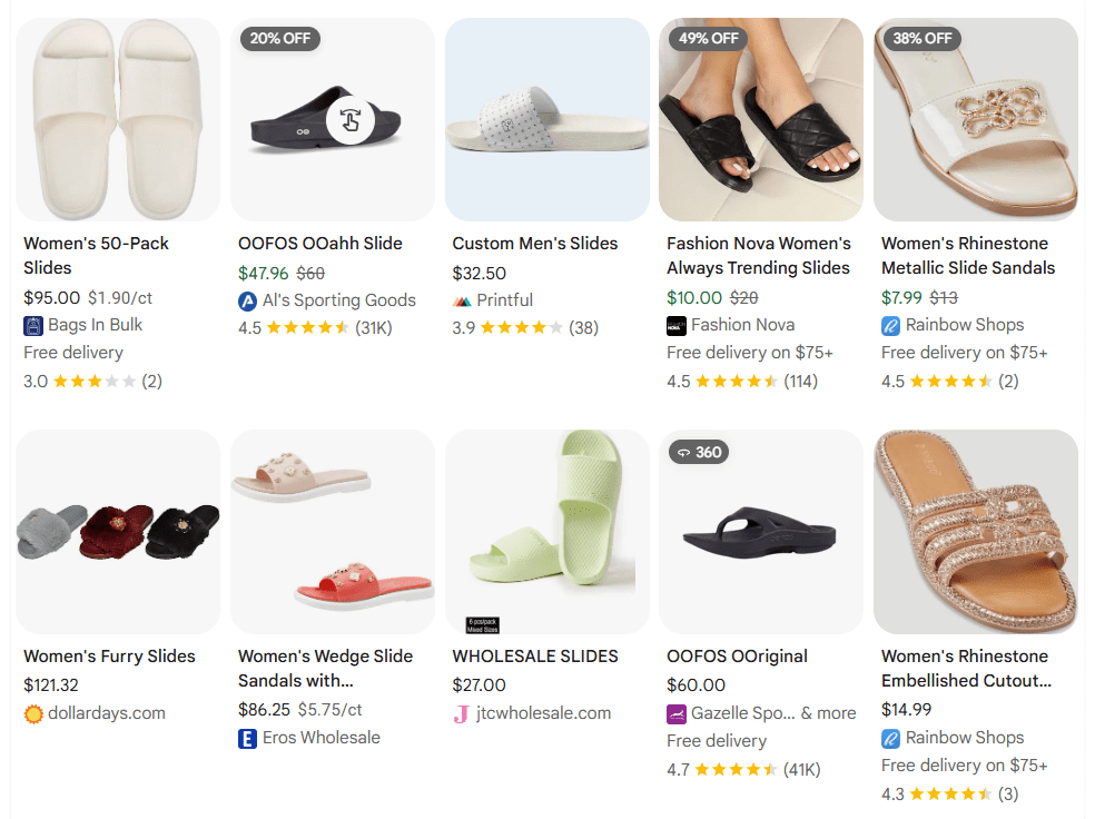 Sandals and Slides product examples