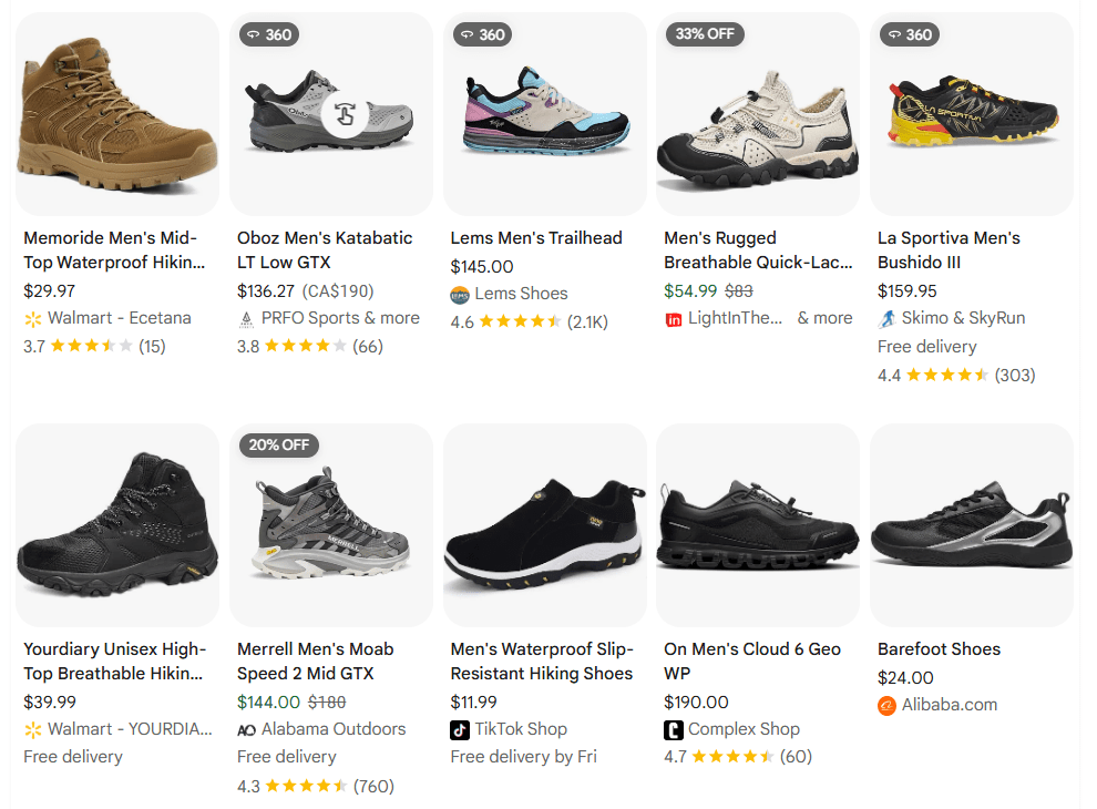 Hiking and Outdoor Shoes product examples