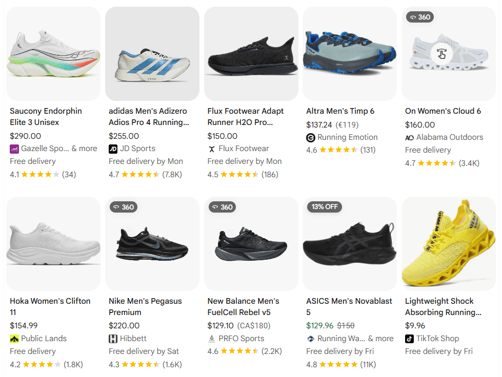 Running Shoes product examples