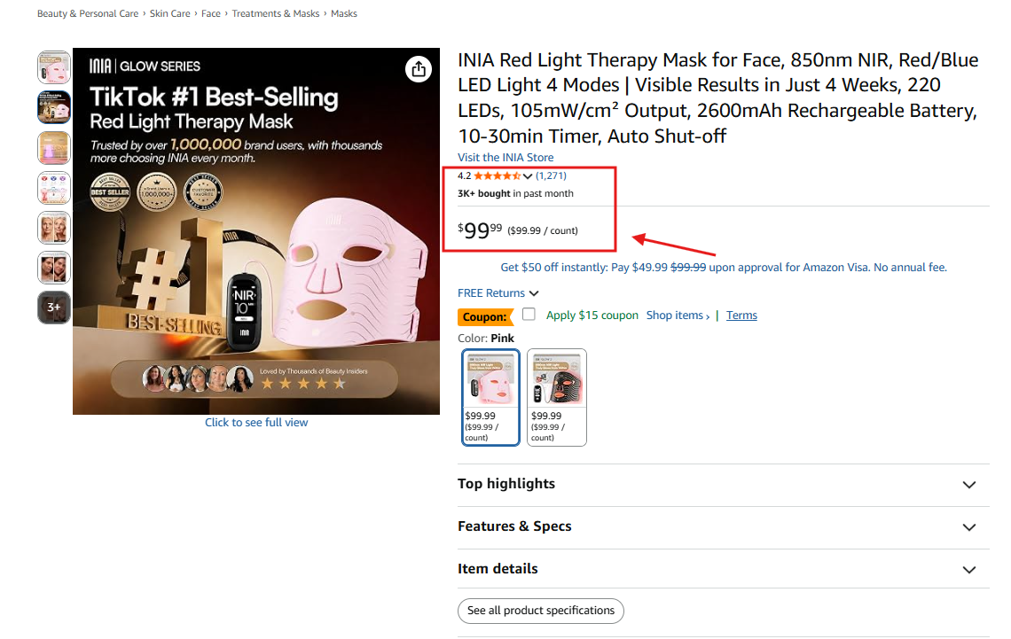 LED light therapy masks product example