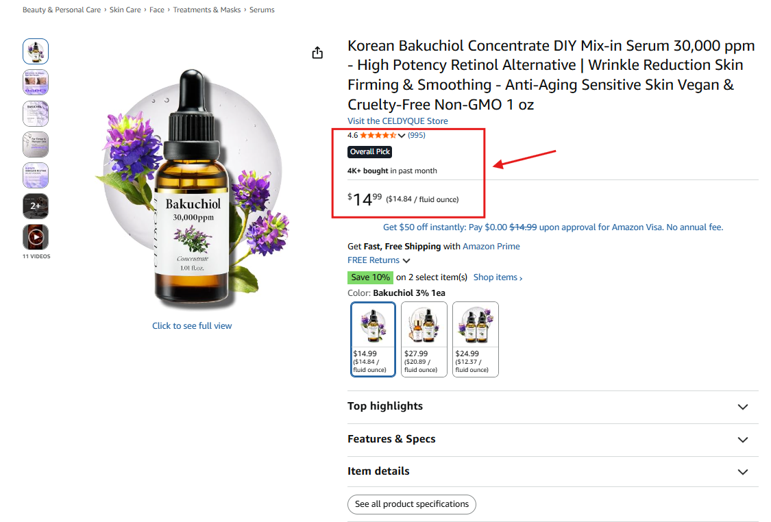 Bakuchiol serum product example