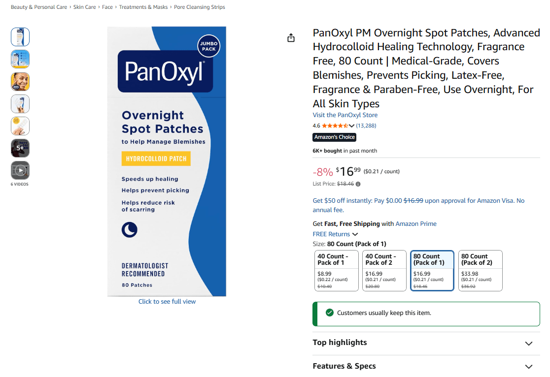 Hydrocolloid and microneedle pimple patches product example