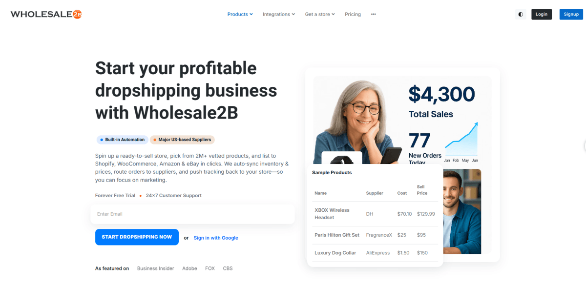 Wholesale2B homepage