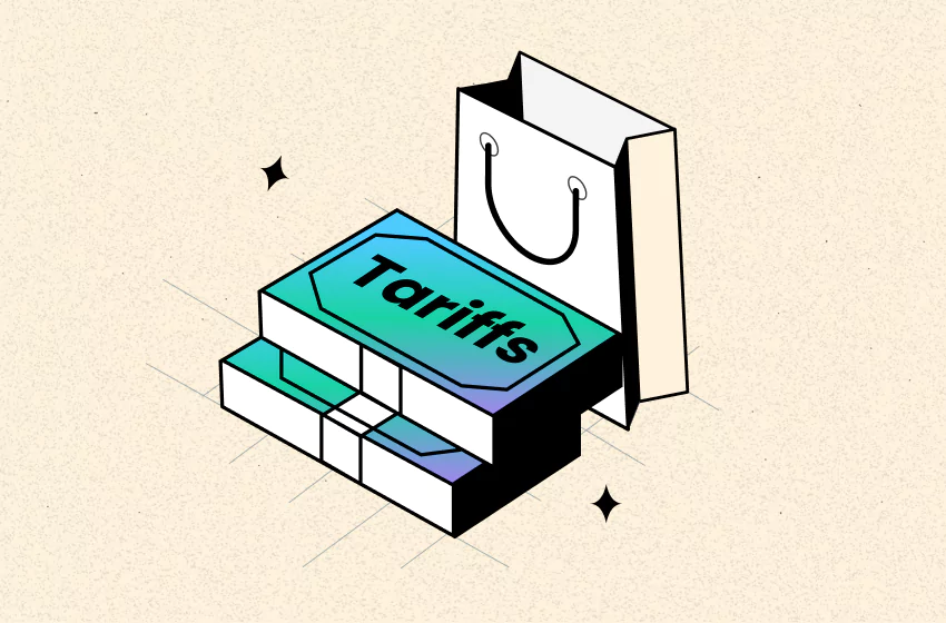 Shopping bag and boxes labeled tariffs for ecommerce tariffs what’s changing and how to adapt 2025 - by TrueProfit