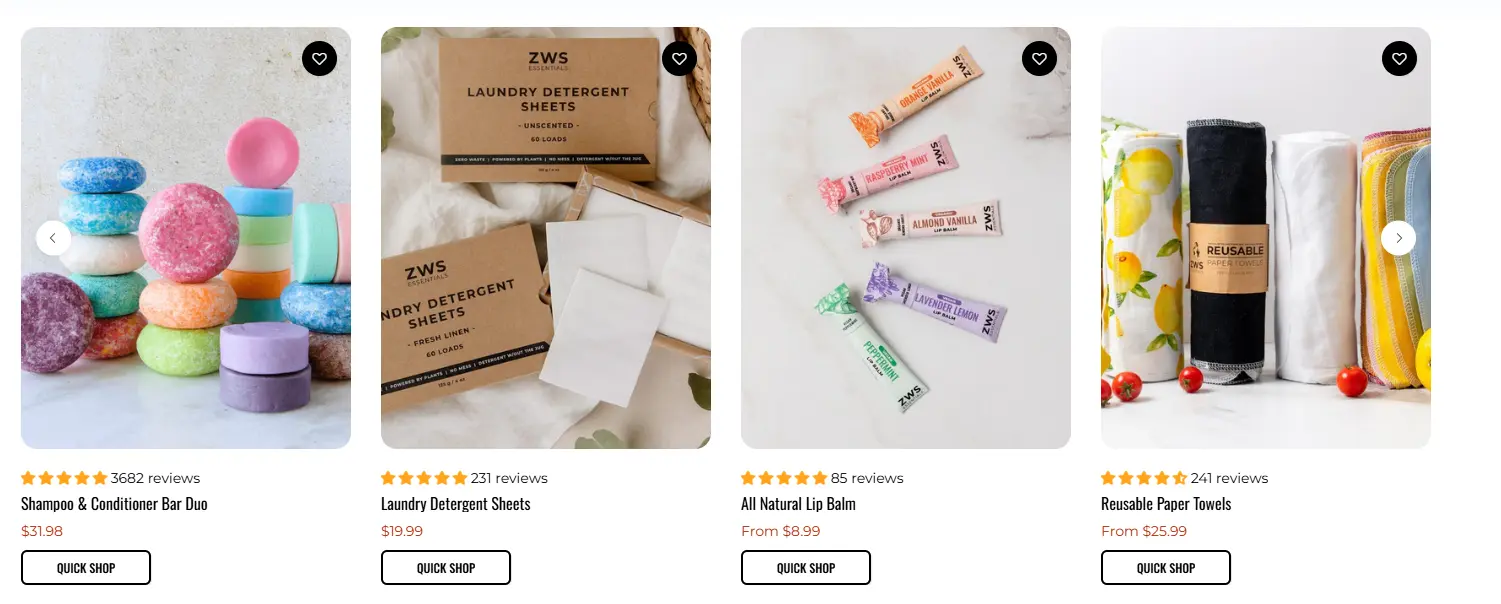 eco-friendly store product pages