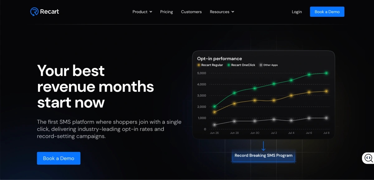 Recart homepage screen