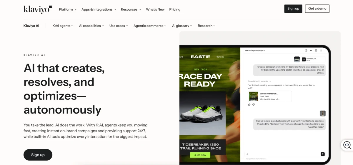 Klaviyo AI homepage screen