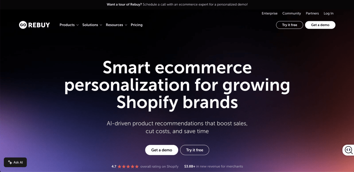 Rebuy homepage screen