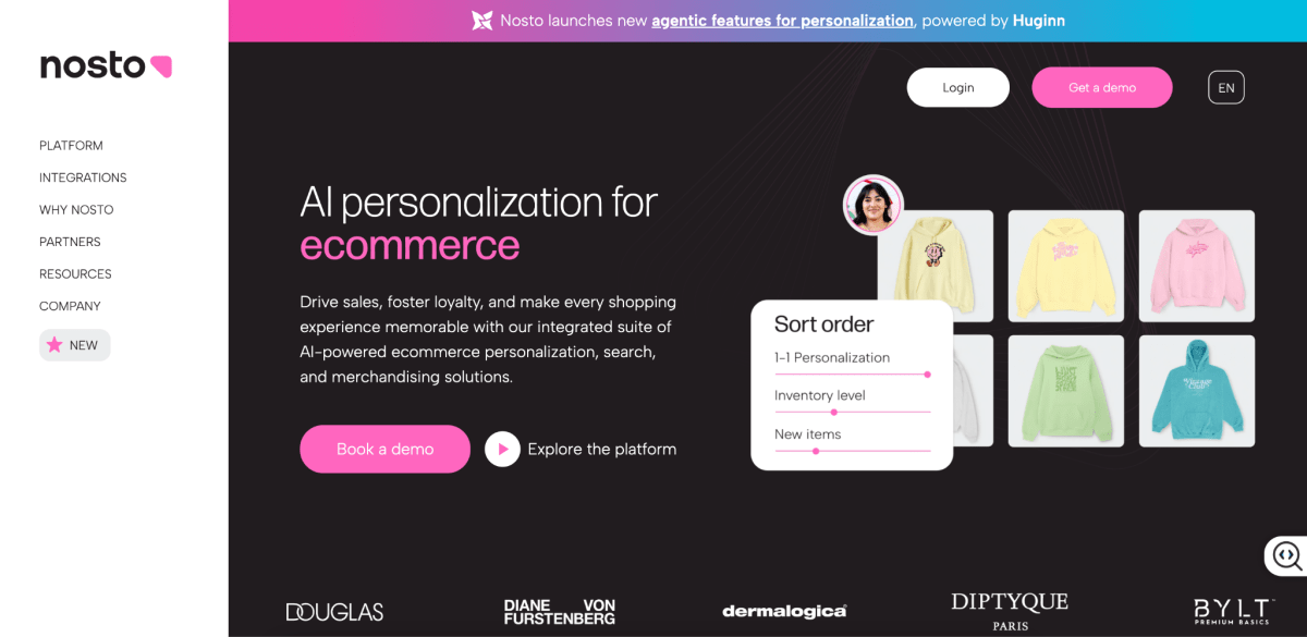 Nosto homepage screen