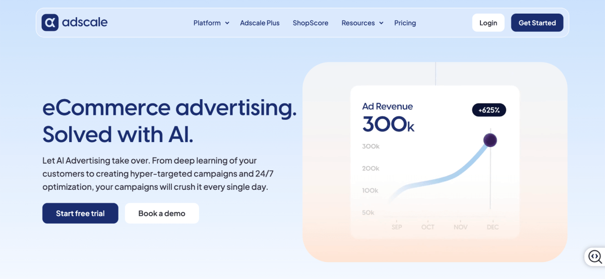 Adscale homepage screen