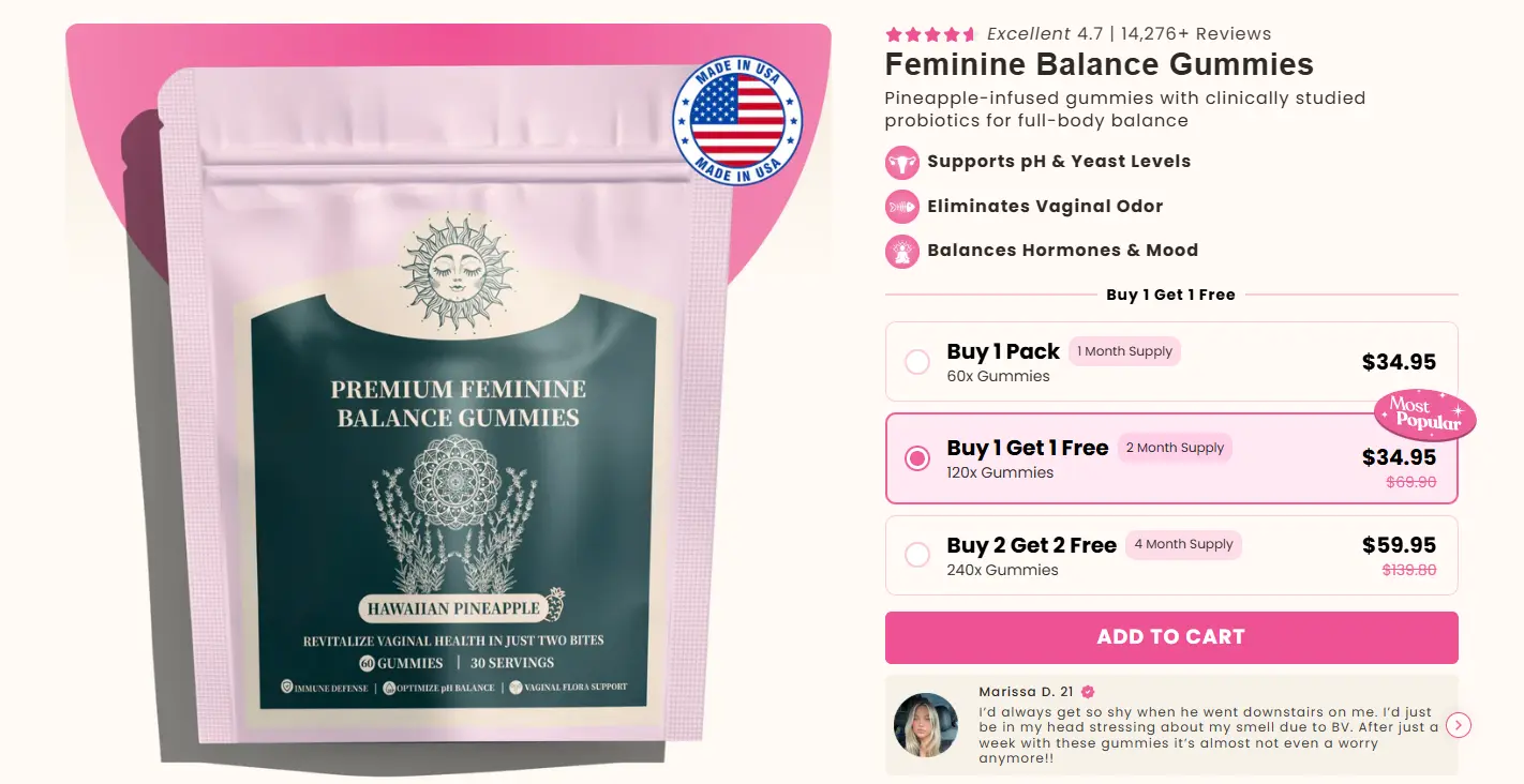 feminine balance gummies product page