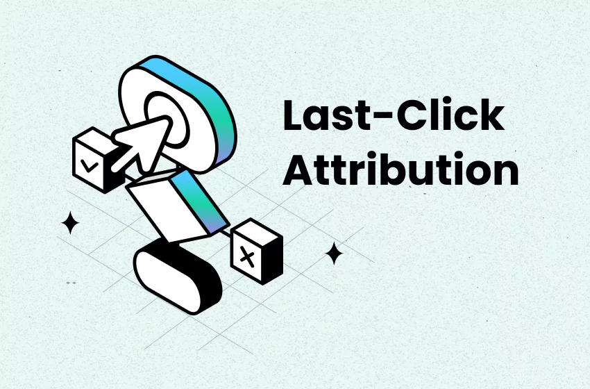 Illustration representing last-click attribution in digital marketing, with tracking symbols and data visualization - Is Last-Click Attribution Still Relevant in 2025? A Complete Guide | TrueProfit