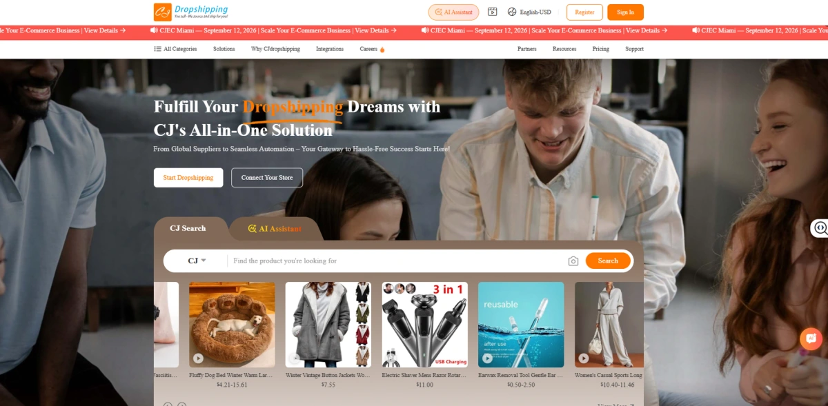 "CJdropshipping dropshipping supplier homepage"