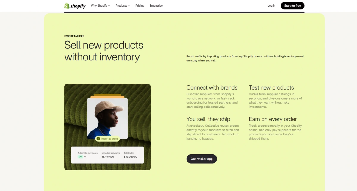 "Shopify Collective supplier homepage"