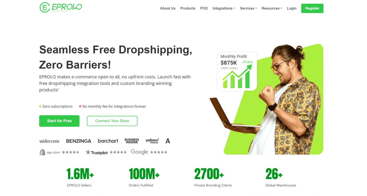 "EPROLO dropshipping supplier homepage"