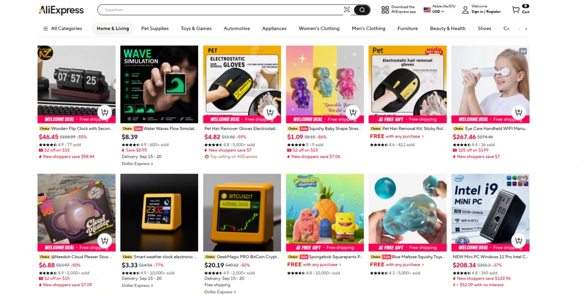 "AliExpress marketplace homepage"