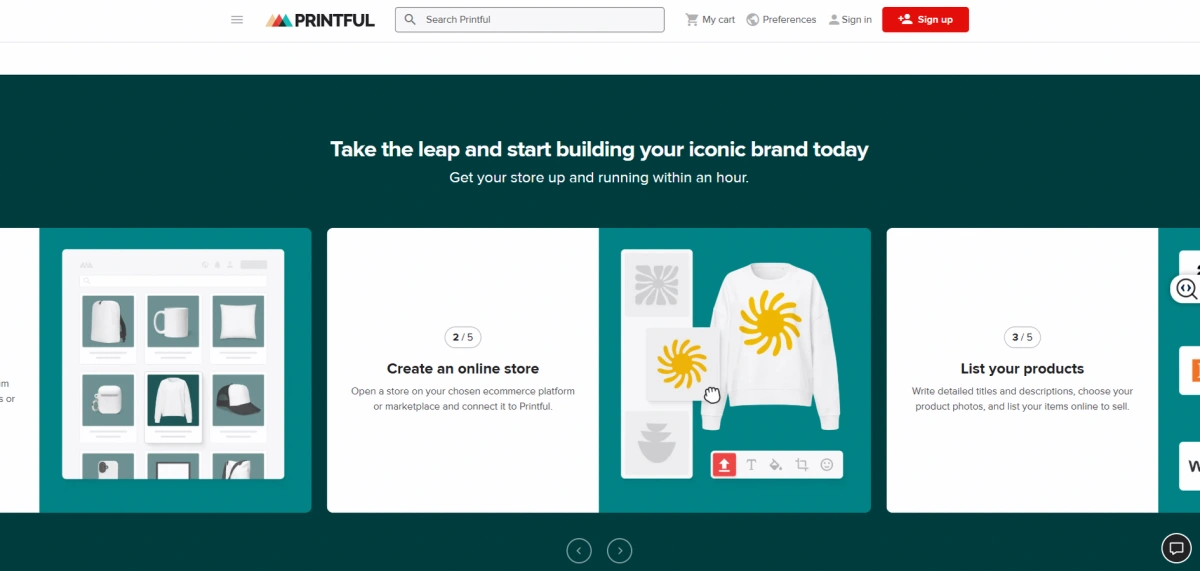 "Printful print-on-demand homepage"