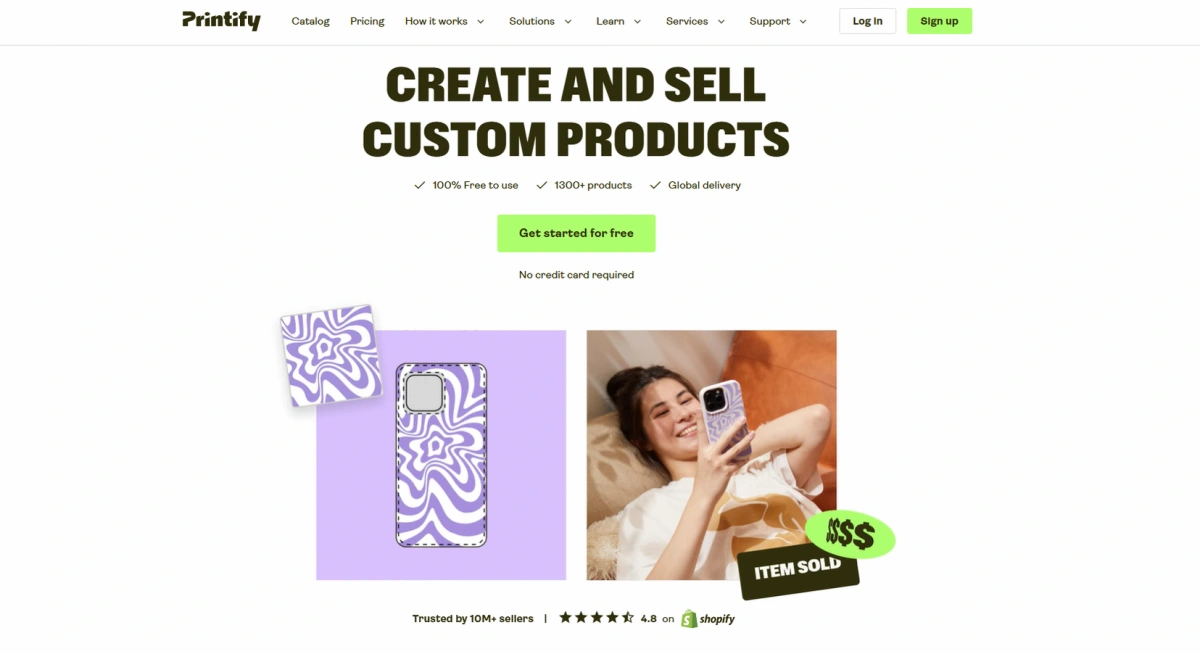 "Printify print-on-demand homepage"