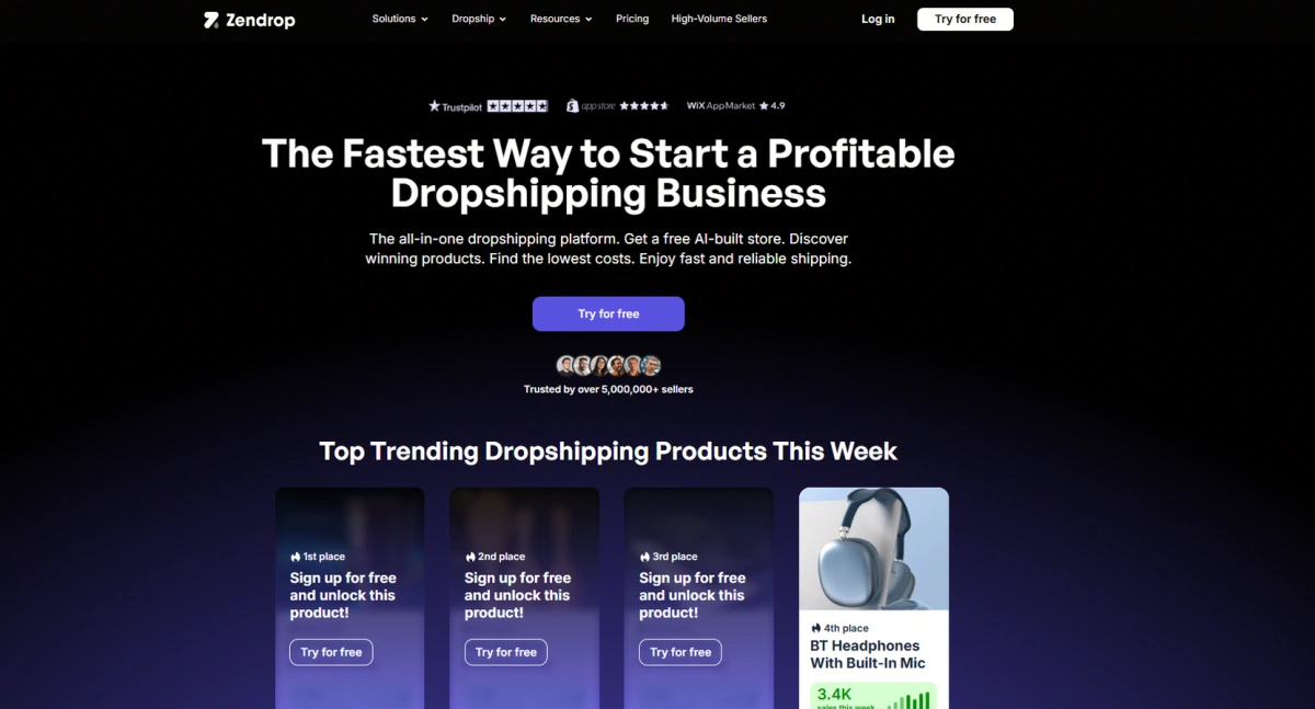 "Zendrop dropshipping supplier homepage"