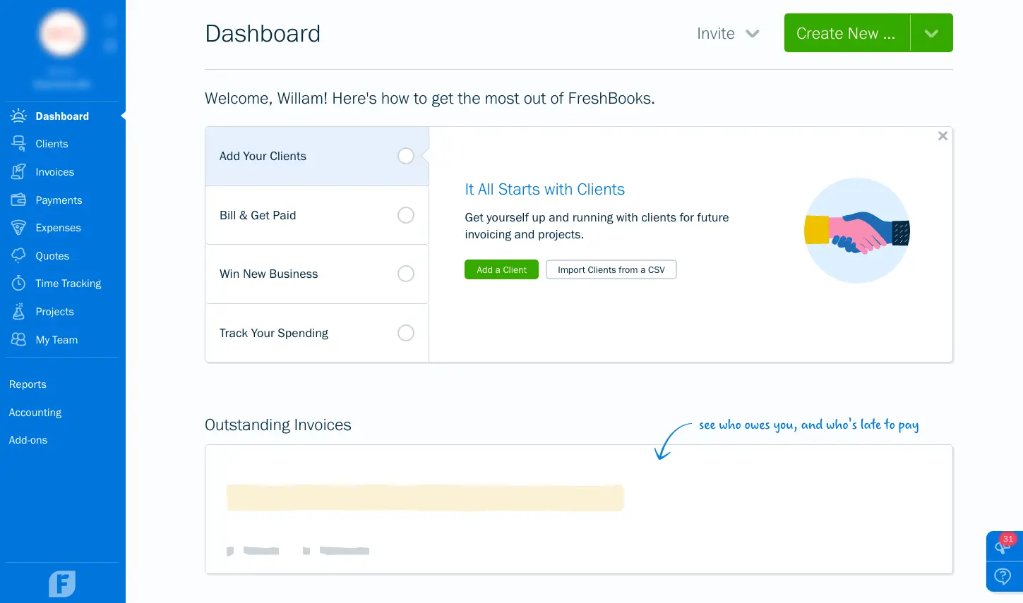 Freshbook dashboard