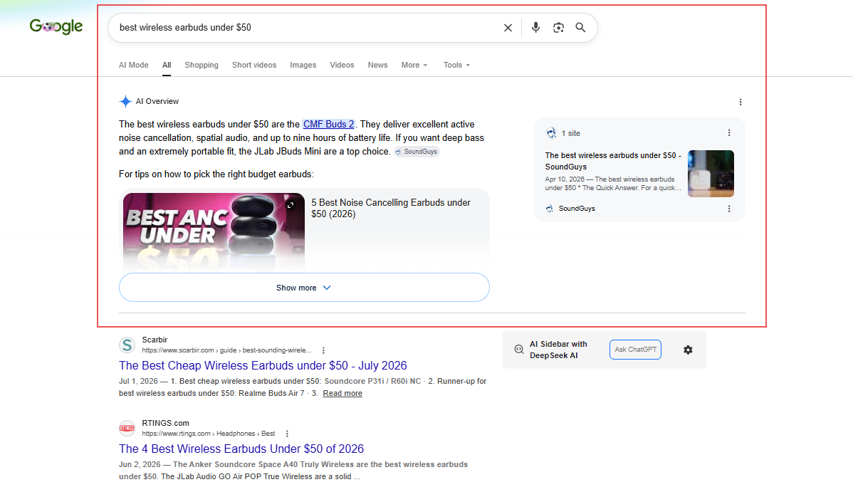 Google AI Overview example in search results