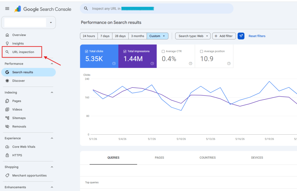 Google Search Console URL Inspection tool
