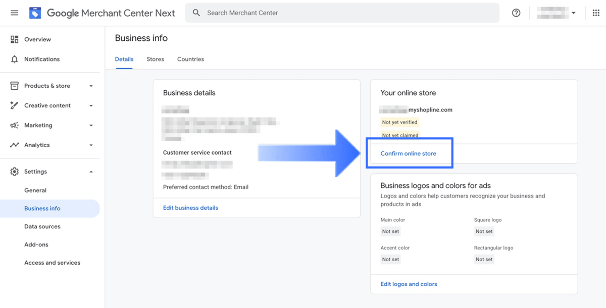 Verify your website in Google Merchant Center and connecting your product feed