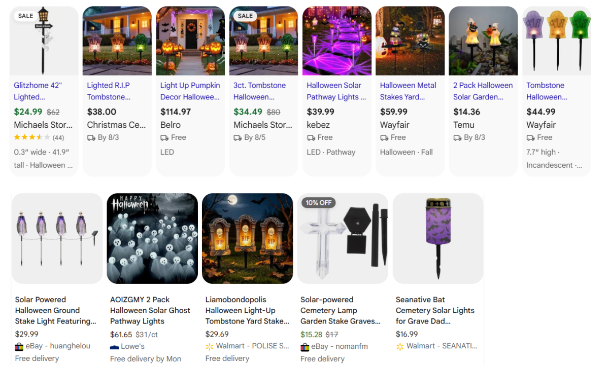 Solar and battery yard stakes examples