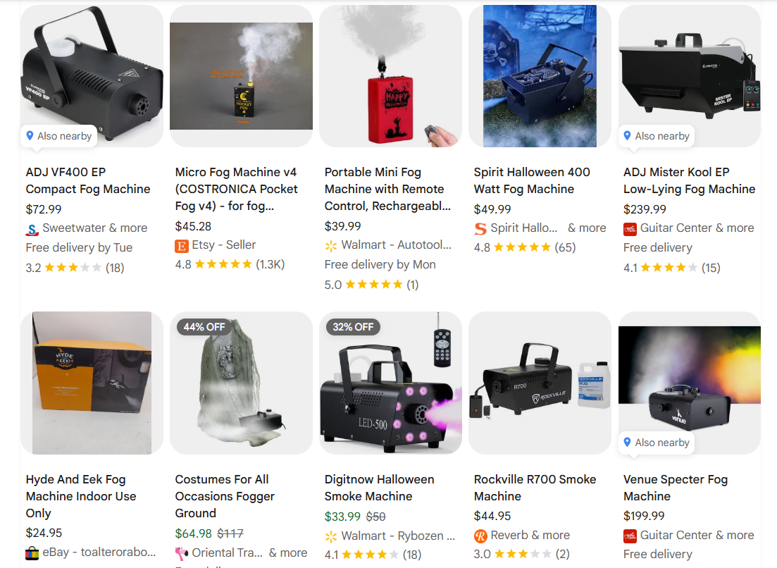 Fog machines and mini fog effects examples
