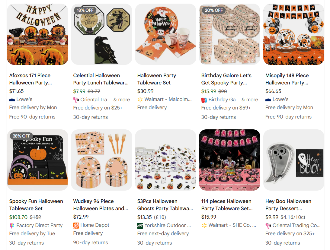 Themed tableware and party kits examples