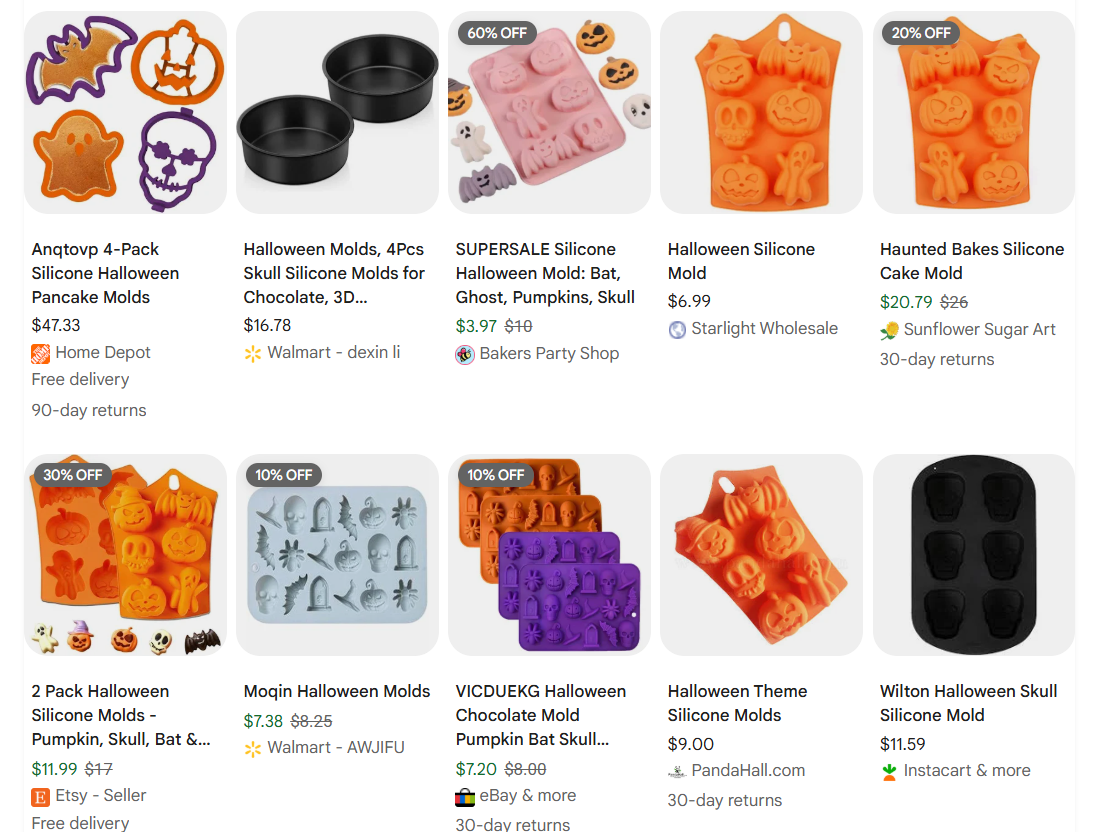 Themed silicone baking molds examples