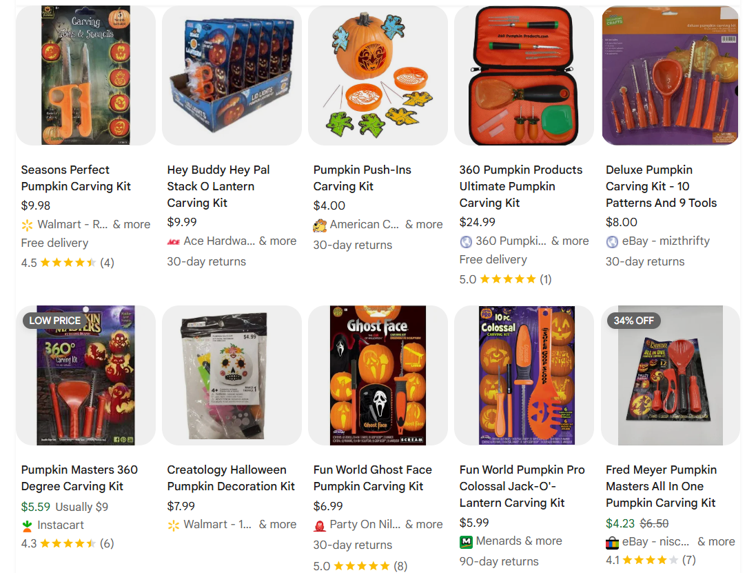 Pumpkin carving and decorating kits examples