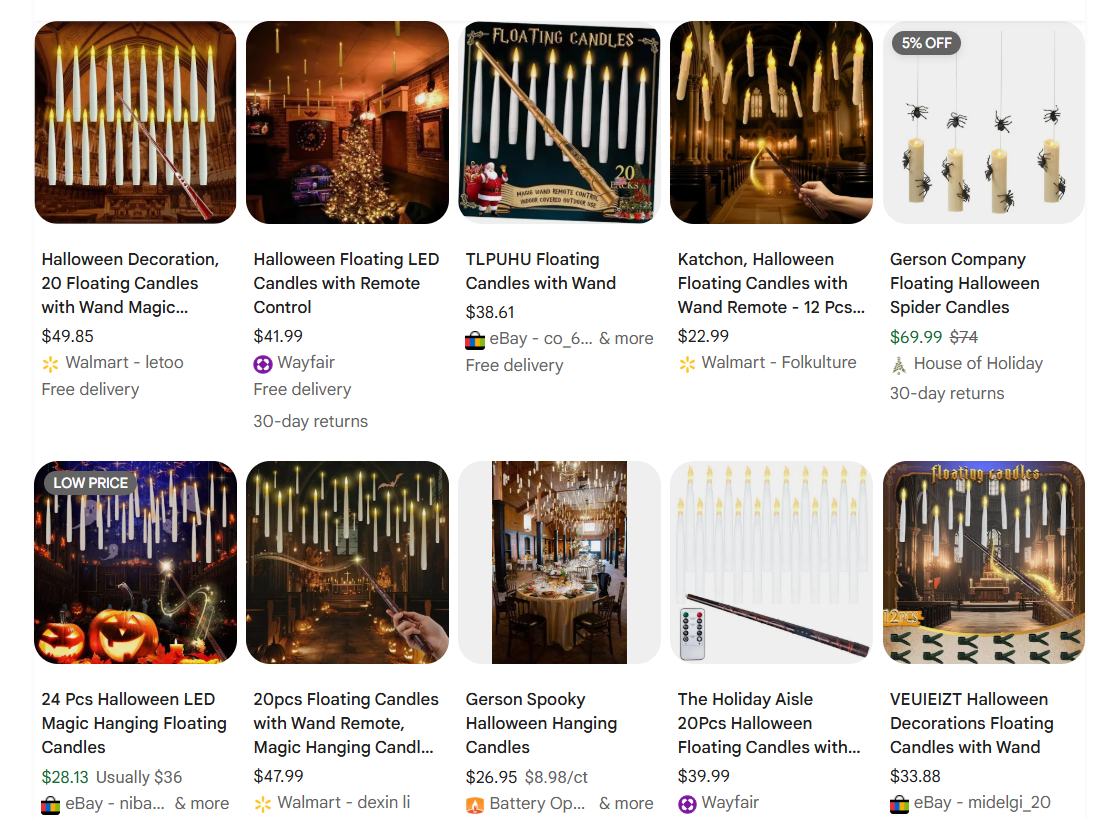 Floating candles and LED candle sets examples