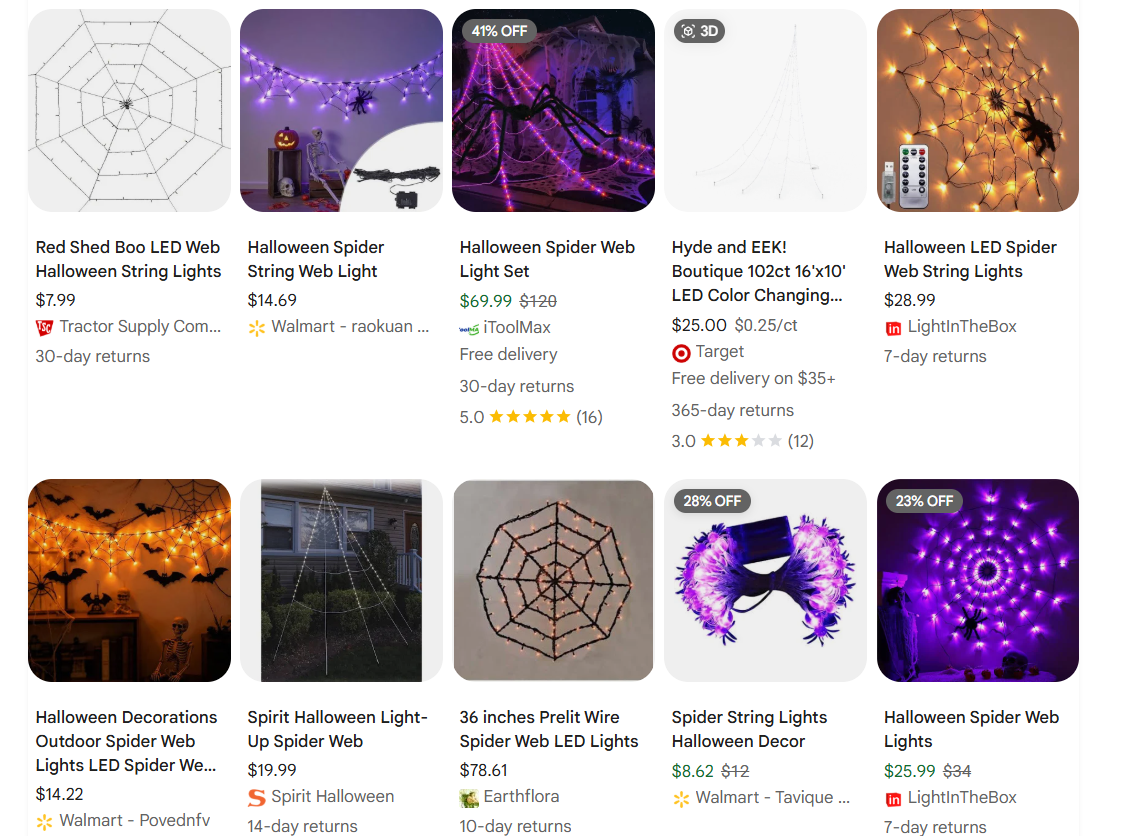 Spider web lights and themed string lights examples