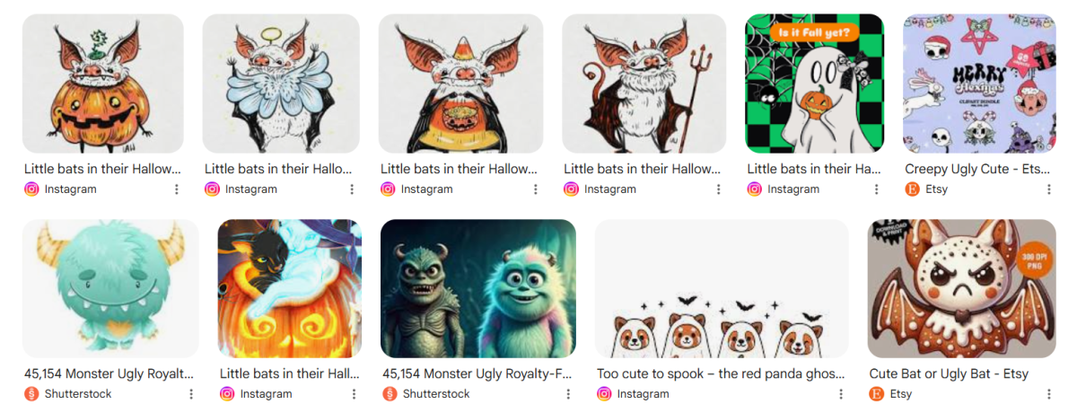 Cute-spooky, ugly-cute Halloween character design examples