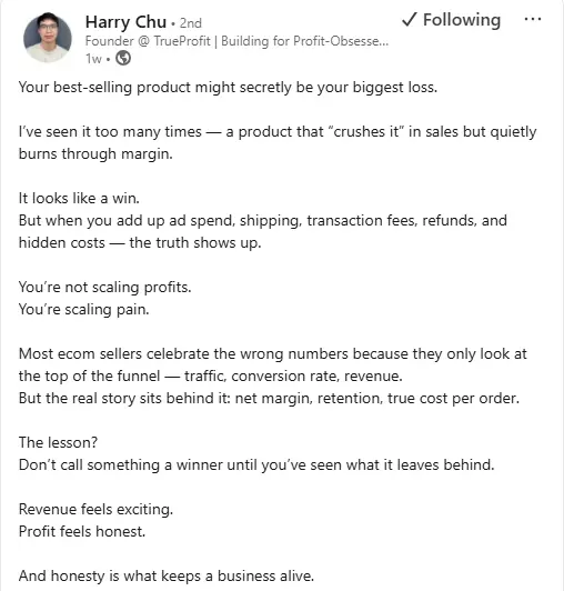 Harry's post on Linkedin