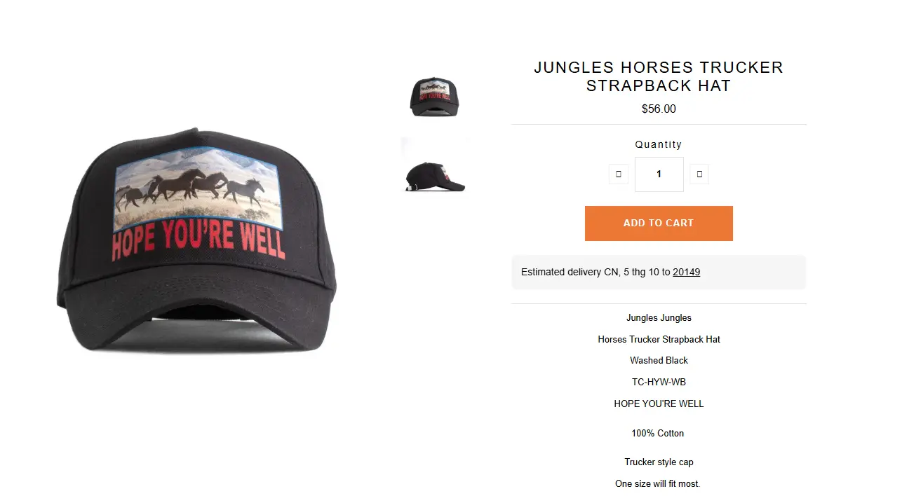 headwears products webpage example