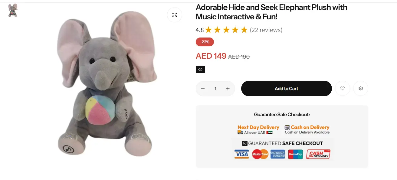 hide and seek plush toy product page