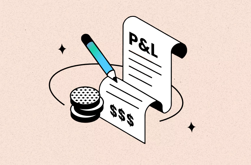 Profit and loss statement with calculator and coins for how to create a profit and loss statement step-by-step guide - by TrueProfit