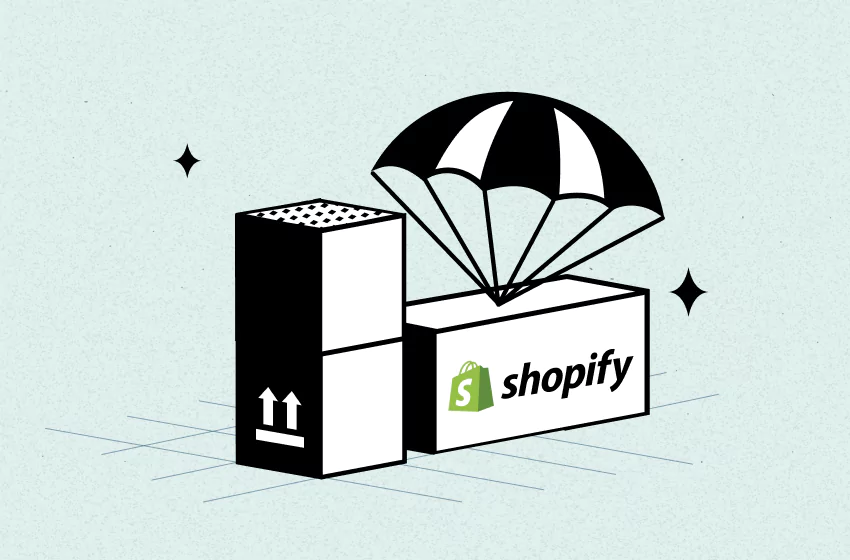 Shopify box being shipped with parachute showing how to dropship on Shopify for beginners with small budget - by TrueProfit