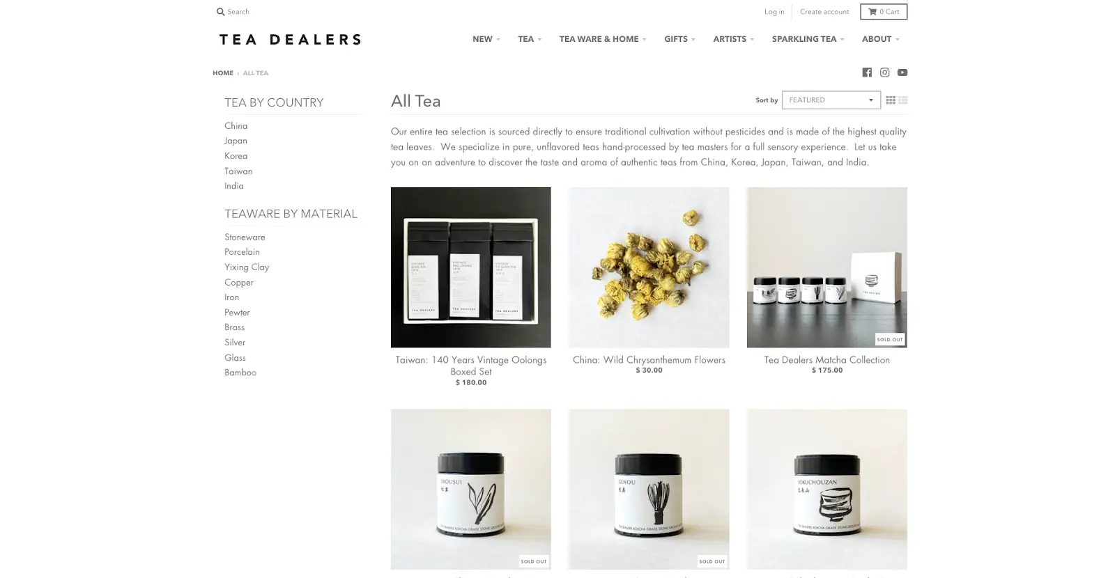 a screenshot of a tea store ecommerce