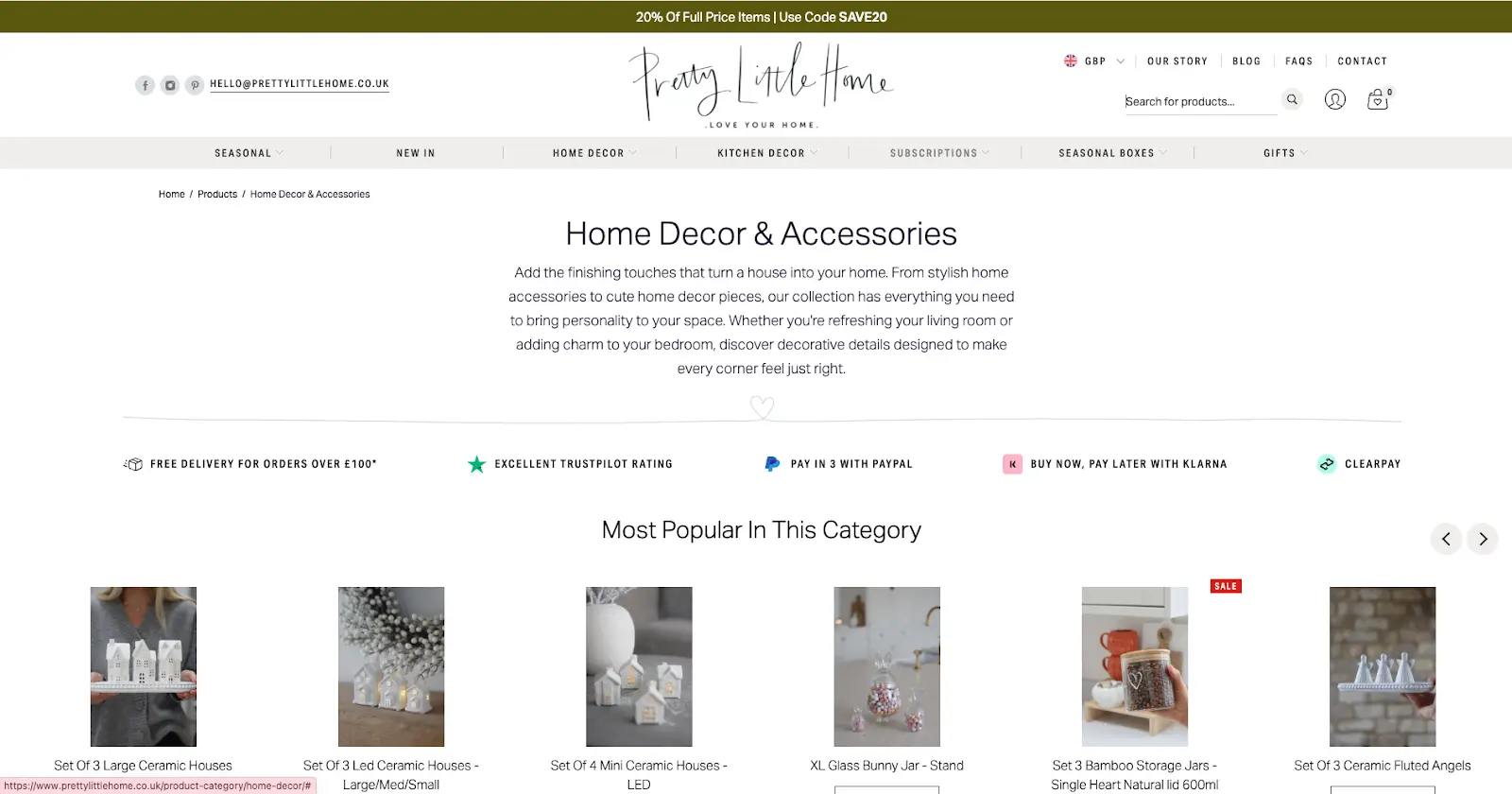 a screenshot of home decor store