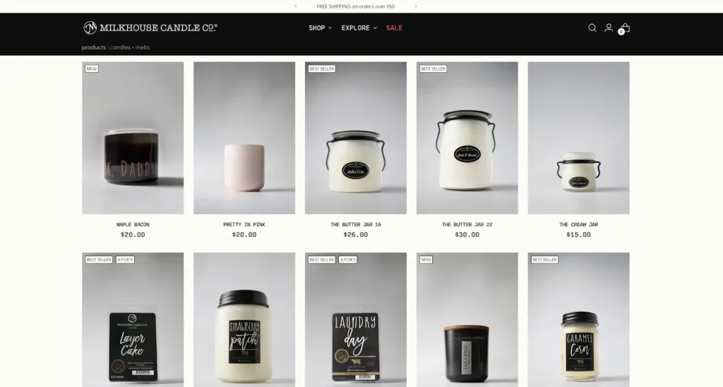 a screenshot of candle store